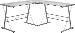 Offex L-Shaped Computer Gaming Desk - Clear/Silver
