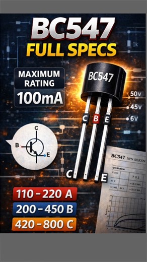 BC547 NPN Transistor | Pinout, Current & Gain #electronic