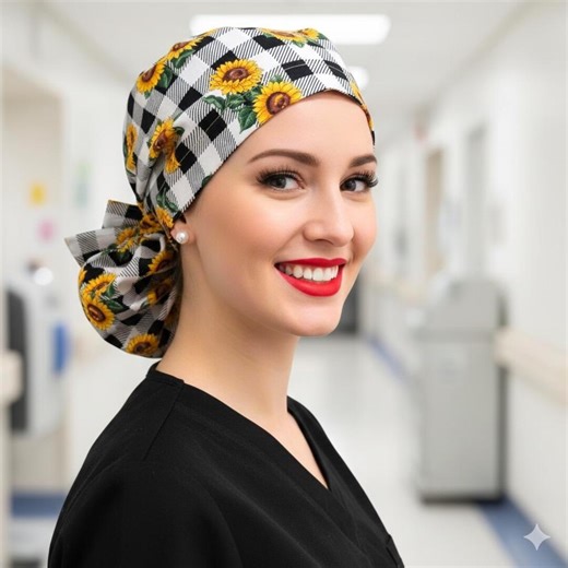 Small, Sunflower Satin Lined Ponytail Scrub Hat, Protect Hair With Satin Lined Scrub Cap: Surgical/nurse/dr Hair Protection, Satin Lining - Etsy