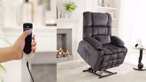 SYNGAR Power Lift Chair Recliner for Elderly with Heat and Massage, Lay Flat Sleeping Recliner with Cup Holder & USB, Dual Motor Infinite Position Lift Chair for Living Room, Grey