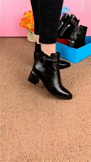 Black Buckle Ankle Boots for Women | Chunky Heel Formal & Party Wear