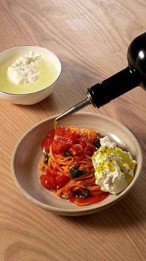 Delicious Spaghetti Chitarra with Slow Cooked Tomato Sauce and Burrata
