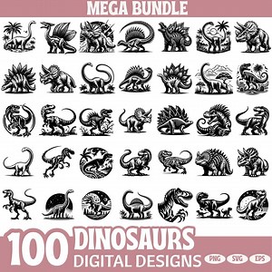 Dinosaur Digital Design Bundle PNG SVG EPS | Prehistoric Animal Clipart for Cricut Silhouette | Jurassic T Rex Triceratops Art Set - Etsy