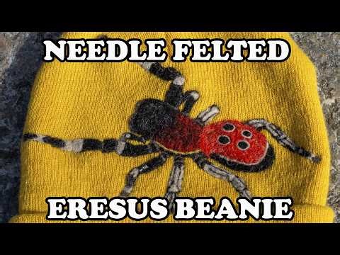 Needle felting on a beanie! Ladybug spider