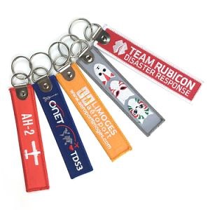 [Hot Item] High Quality Custom Fabric Woven Keychain Embroidery Key Chain with Keyring for Promotion Gifts
