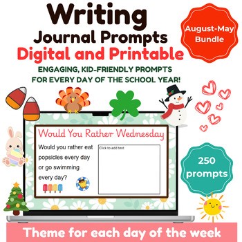 Digital   Printable Journal Writing Prompts | Monthly Writing Prompts
