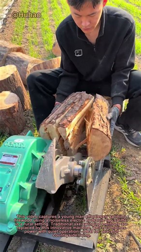 "Silent Wood Splitting Machine: Effortless Firewood Cutting for Rural Life!"