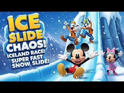 Mickey Mouse Iceland Ice Slide Adventure with Friends | Snow Park Fun & Funny Race