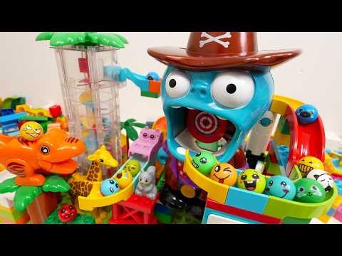 A satisfying marble run using building blocks! A fun coaster featuring cute zombies and giraffes!