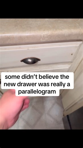 Tools and Testimony on Instagram: "Some didn’t believe I made a parallelogram shaped drawer to keep it from hitting the oven handle. #tools #woodworking #carpenter #drawer #homedepot #boom #proof #fyp #easyfix"