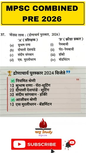 MPSC Combine pre exam 2026 current affairs questions