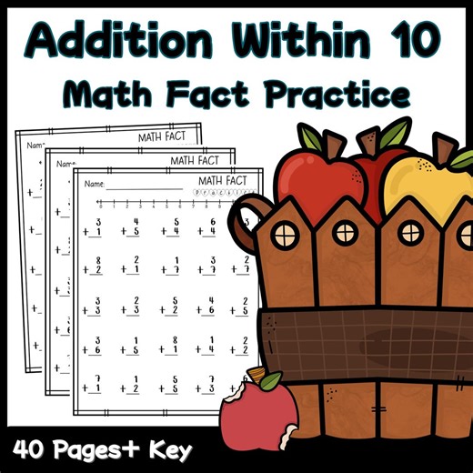 Addition Within 10 Worksheets | First Grade Math Fact Practice | Homeschool Printable - Etsy
