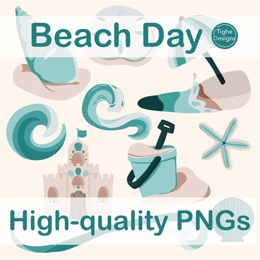 Beach Day Pngs - Digital Assets, Clip Art, Ocean Theme, Relaxed, Graphics - Etsy UK