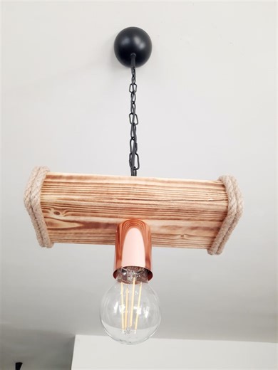 Wooden, Rope and Copper Pendant Light - Industrial Country Chic Style - 1 E27 Bulb - Etsy