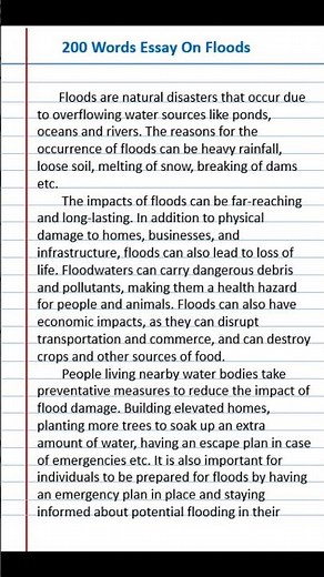 Short essay on flood in English | Essay on Flood | Flood causes and prevention essay #shortessay