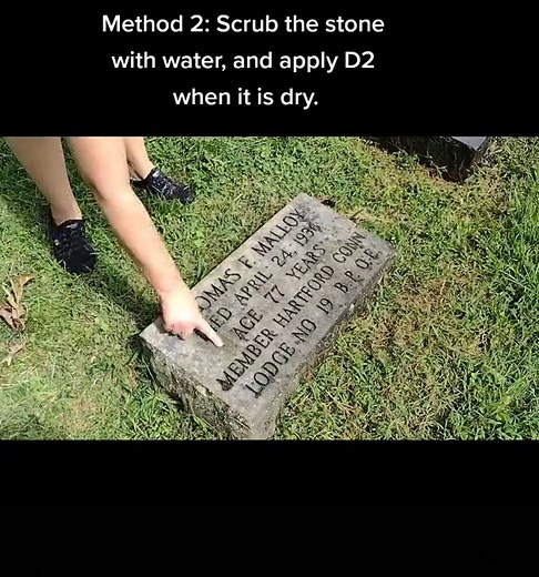 The three main ways to use D2 to clean a gravestone. Check the linked video for details on supplies. @ladytaphos #gravestonecleaning #howto