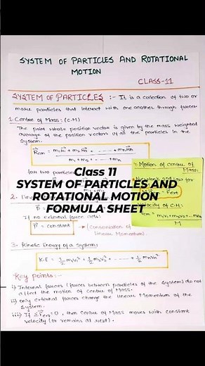 System of Particles & Rotational Motion — Complete Formula Sheet 📘