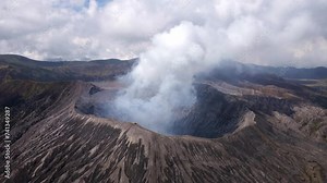 the raw power of Mount Bromo's volcanic activity with our 4k aerial video footage, capturing the breathtaking eruptions and smoke bursts that define this iconic landmark.