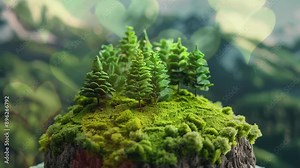 A miniature forest with lush green trees on a mossy ground, representing the beauty and tranquility of nature in a detailed and enchanting small-scale landscape. Stock Video