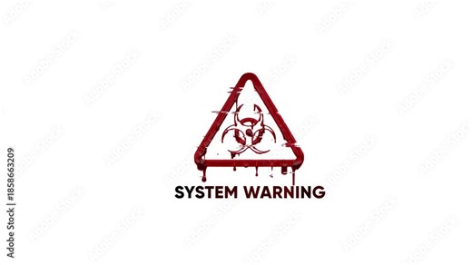 Red Biohazard Warning Symbol with Dripping Blood and System Warning Text Keywords: biohazard, warning, danger, hazard, symbol, sign, system, alert, text, red, blood, dripping, liquid