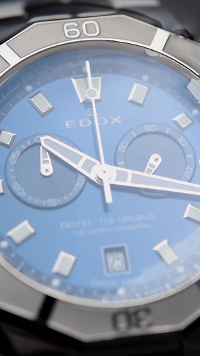 Discover the Edox Delfin Chronograph, a watch designed for underwater exploration. With its robust construction, 200M / 20 ATM water resistance, and chronograph functionality, it’s the perfect companion for diving enthusiasts. Its iconic design and reliability make it a statement piece both underwater and on land. __ #edox #edoxswisswatches #delfin #chronograph #blue #thewaterchampion #swisswatch #swissmade | Edox Swiss Watches