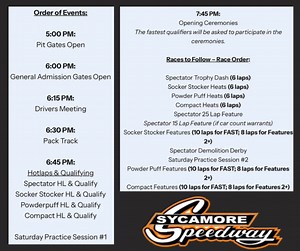 4.7K views · 35 reactions | Let’s get this 2024 Points Season Started  Here is the List of Divisions Racing & Order of Events for Friday May 24th & Saturday May 25th For Event Details & Ticket Info https://sycamorespeedway.com/ | Sycamore Speedway | Facebook