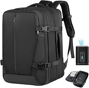 Vacuum Seal Backpack Travel with Pump, Expandable Vacuum Backpack with Air Compression System, Airback Vacpack TSA Lock Water Resistant Carry-On Luggage (Black)