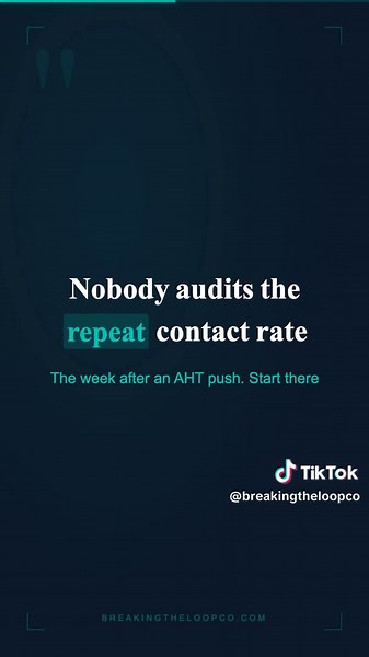 Cutting AHT is not a win. It's a warning sign. 🚨 You hit your target. Contacts went up. Nobody connected the two. That's the AHT Loop — and most contact centres don't audit it until it's already out of control. Go pull your repeat contact data from the last AHT push. Drop what you find in the comments 👇 #contactcentre #callcentre #customerservice #operationsmanager #AHT