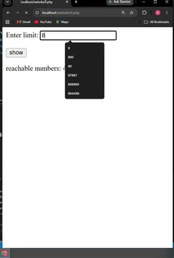 php | Euler project 'reachable numbers' | CodeLearning