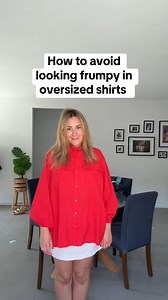 41K views · 1.4K reactions | How to avoid frumpy outfits and step into fabulous vibes with an oversized shirt. ♥️ 1. Roll sleeves 2. Tuck it 3. Unbutton & add necklace 4. Add a belt 5. Keep hair neat and tidy 6. Match shoes to belt AND Boom! Did I make this go from frumpy to fab?? Vote in the comments! Comment “style club” if you want to learn how to dress this cute, quick and easy using your own wardrobe pieces.  | shessoseasonal | Facebook