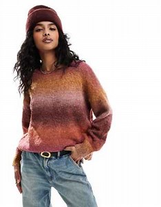 ONLY fluffy knitted sweater in pink ombre | ASOS