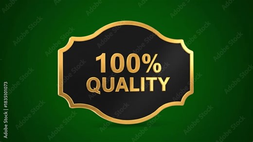 100 Percent Quality Gold Badge Animation on Green Screen, Premium Guarantee Shield, Customer Satisfaction Symbol, Chroma Key Background