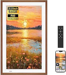Uhale 21.5" Large Digital Picture Frame WiFi Wood with Remote Control, 1920 x 1080 FHD IPS No Touch Screen Electronic Photo Frames Wall Mount with 64GB, Support SD USB, Share Photos Videos Instantly