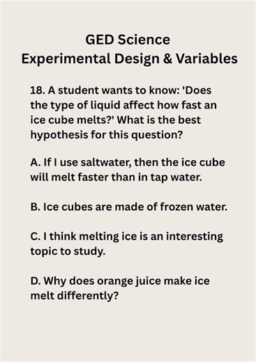 GED Science Experiments & Variables Practice Questions