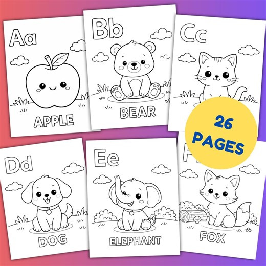 ABC Alphabet Coloring Pages for Kids – Printable Learning Letters A to Z - Etsy