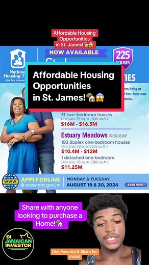 Affordable Housing Opportunities in St. James!🏡😱 ⚠️None of this information should be taken as financial advice and is for information and educational purposes only. Please consult a licensed financial advisor before making any decisions about your money ⚠️ #nht #nhthousing #homeownership #realestate #realestateinvesting #jamaica #🇯🇲 #orainegoodwill