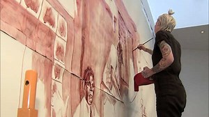 Los Angeles artist creates blood painting in protest of Donald Trump