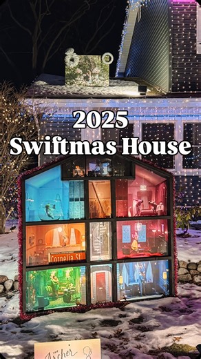 SWIFTMAS HOUSE IS BACK! 🌈 For the third year, this incredibly creative family has decorated their home for the holidays as an homage to their daughter’s fandom for Taylor Swift. Though I did read a rumor that this is their last year? Can anyone confirm?? Let me know if you’ve visited before, address below! 📍 1228 Atlas Ln Naperville, IL 60540 — #merryswiftmas #taylorswiftchristmashouse #swiftmashouse | Ashley Burk · Home Lifestyle