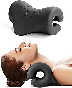 Neck Stretcher Neck and Shoulder Relaxer,Portable Cervical Traction Device Neck Stretcher,Neck Posture Corrector Chiropractic Pillow for TMJ Pain Relief and Cervical Spine Alignment,Black