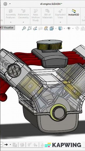 V8 Engine Motionin Solidworks #automobile #cadsoftwaretutorial #mechanicaldesign #solidworks #cad