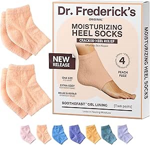Dr. Frederick’s Original Moisturizing Fuzzy Heel Socks - Cozy Gel-Lined Socks for Dry Cracked Heels - 2 Pairs - Overnight Foot Care with Olive Oil, Vitamin E - Gifts for Women & Men - Peach Fuzz