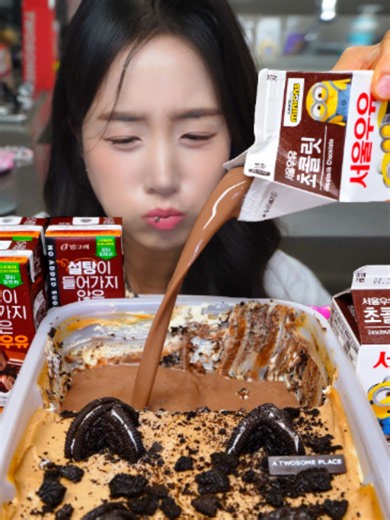 초코 크런치 아이스박스 초코우유 부어먹는 먹방 ASMR