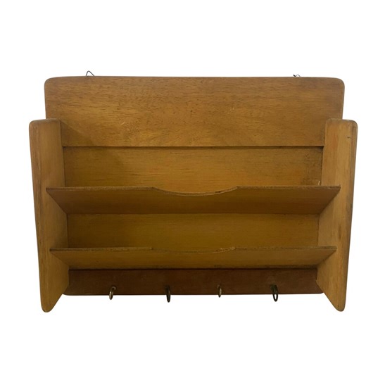 Vintage Wood 2 Shelf Mail Letters Key Wall Holder Hanging Organizer 4 Hooks - Etsy