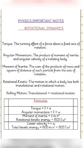 Rotational Motion ] | Class 12 Physics One Page Notes | Quick Revision #shorts