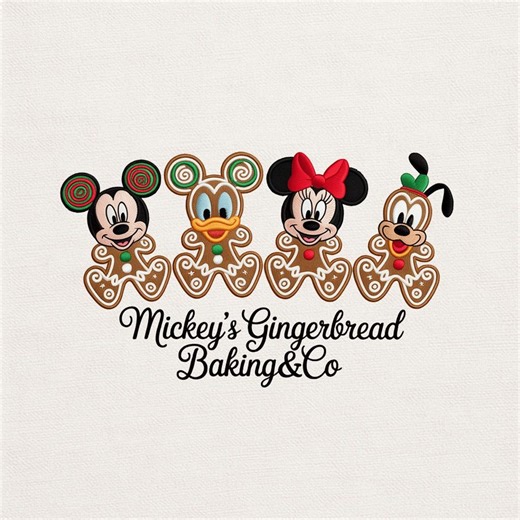 Mickey Gingerbread Embroidery Design, Christmas Disney Embroidery File, Minnie Donald Pluto Gingerbread Pattern, Holiday Machine Embroidery - Etsy