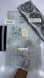 SILVERY WHITE COLOR! BEAUTIFUL FRENCH LACE 😍🥰 SWEET SWEET COLORS 😍😍 85,000 FOR 5 5YARDS ONLY GELE IS SOLD SEPARATELY . YOU CAN SEND A DM OR CALL AND WHATSAPP US ON 08163186574 TO PLACE YOUR ORDER!! WE DELIVER NATIONWIDE! | The Lace Place