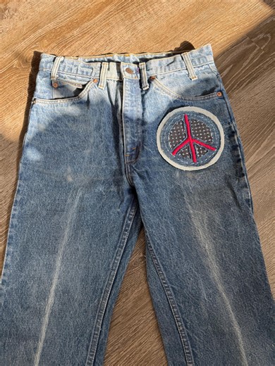 Handmade Bright Red Peace Sign Patch, Upcycled Denim Applique, Slow Stitch Sew on Patch - Etsy