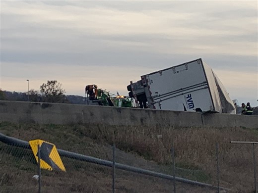 Overturned semi truck shuts down exit ramp at Dead Man’s Curve