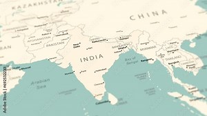 India on the world map. Smooth map rotation. 4K animation.