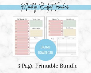 Monthly budget plan with expense tracker, monthly bills budget planner printable pages, debt tracker monthly weekly daily budget tracker